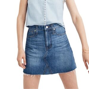 Madewell Rigid Denim a-line mini raw hem skirt size 26 excellent condition